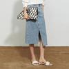 High-Waist Split Denim Midi Skirt
