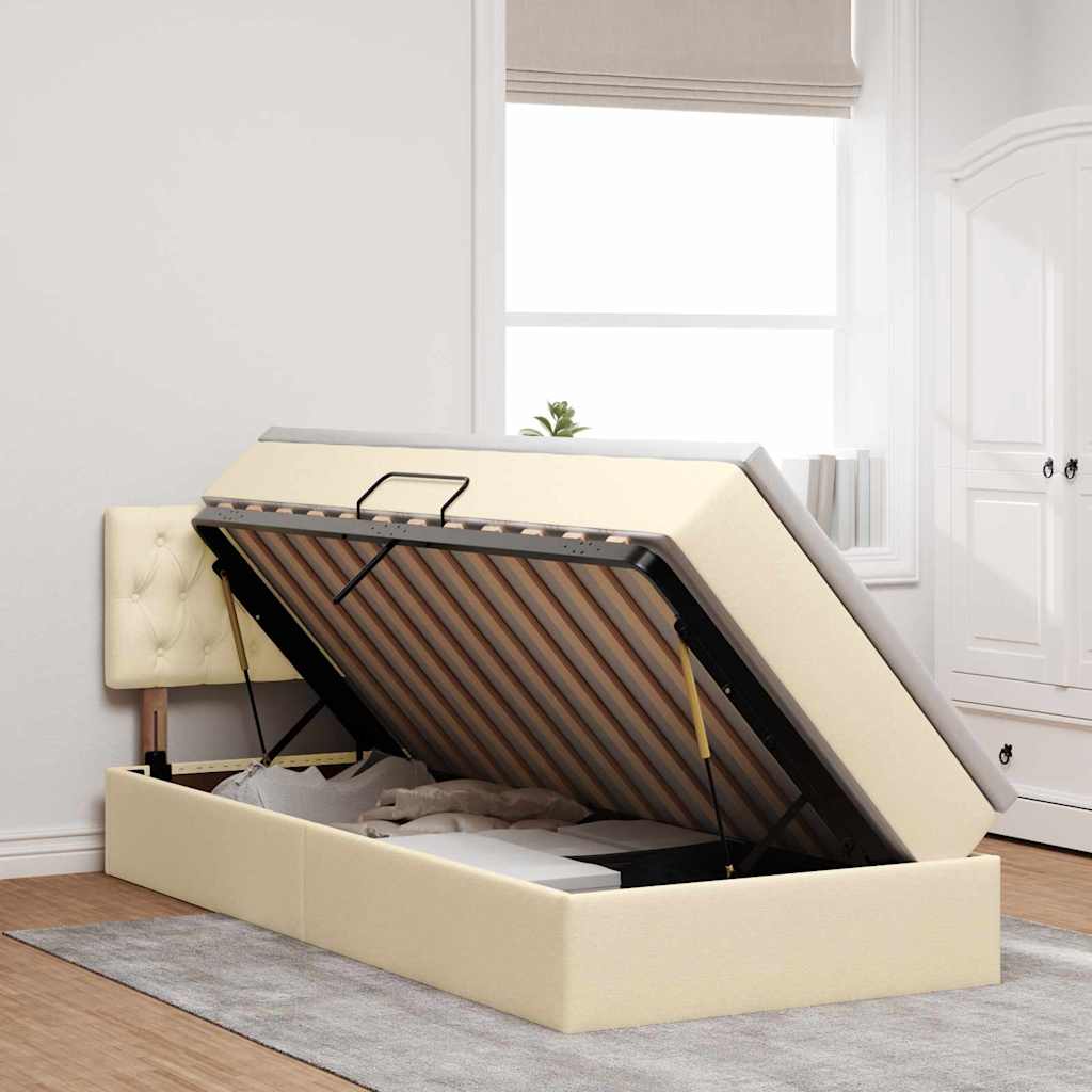 Storage Bed with Mattress Cream 90 X 200 Cm Particleboard