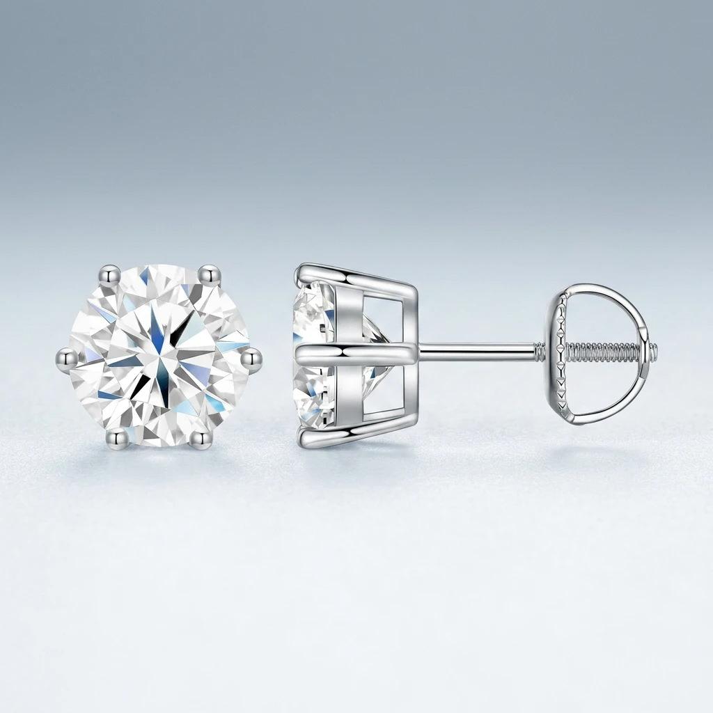 WUIHA 925 Sterling Silver Round Cut VVS1 D Color Real GRA Moissanite Diamonds Wedding Engagement Studs Earrings Fine Jewelry