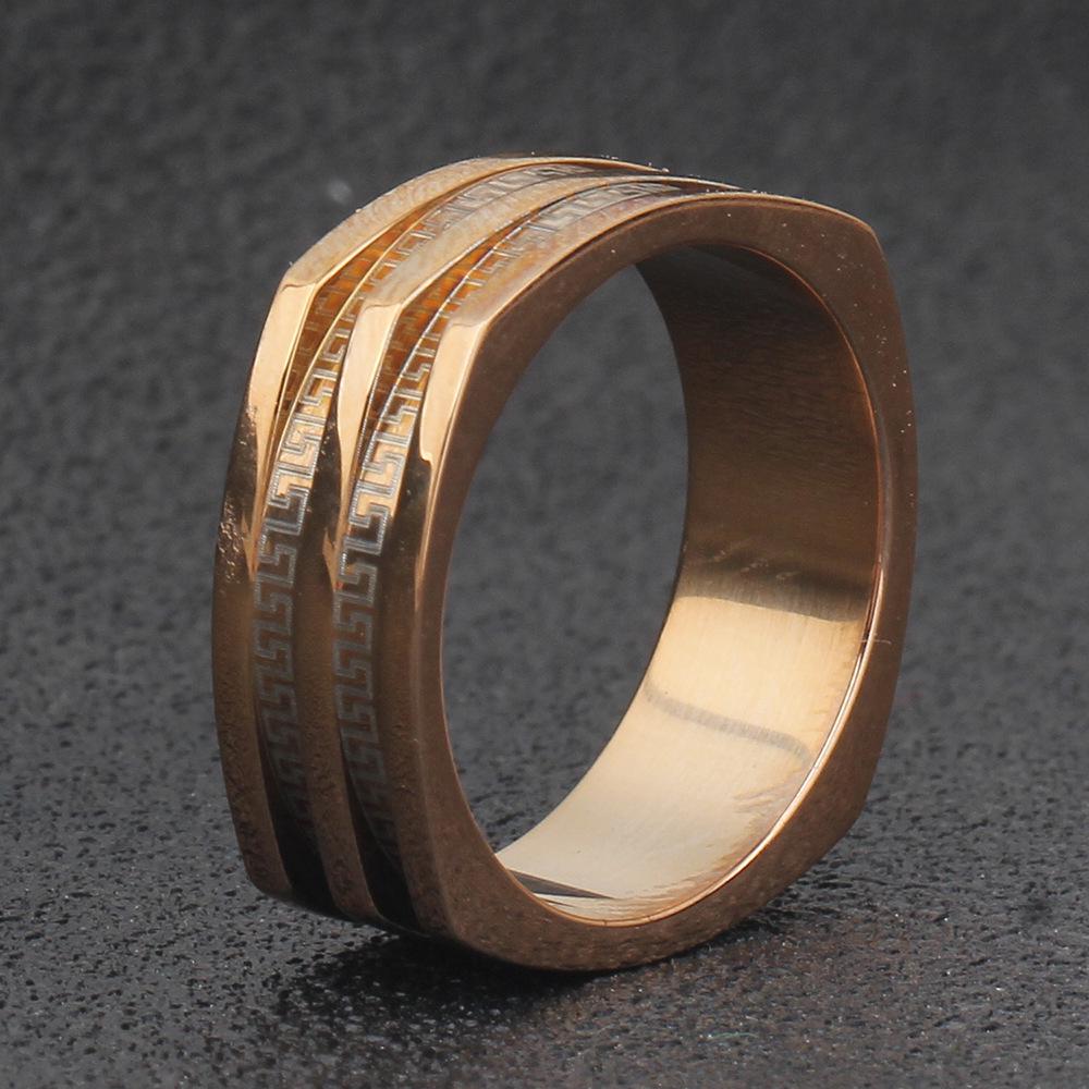 European & American Stylish 7MM Irregular Great Wall Hui Zi Pattern Stainless Steel Women s Finger Ring Size 9 розового золота