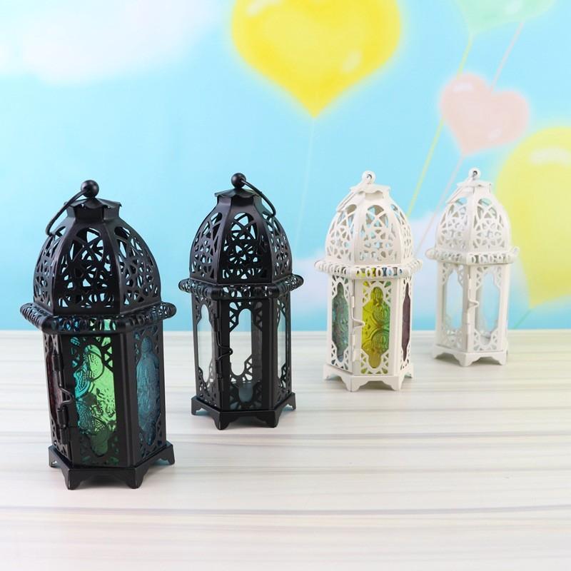 Vintage Hollow Moroccan Iron Lantern Tea Light Hanging Candle Holder Candlestick