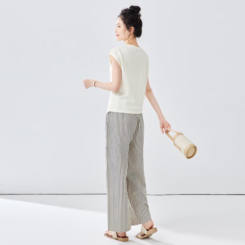 TERRE BLEUE Women's Striped T-Shirt & Wide-Leg Pants Set