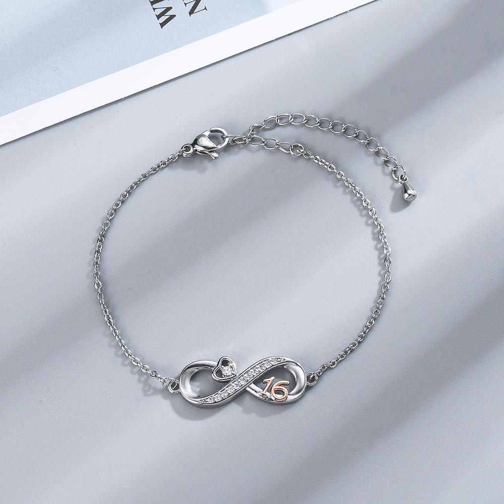 Fashion Minimalist Women Number 8 Bracelet Creative Heart Zircon Inlaid Gold Tone Jewelry Elegant Gift