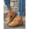Women’s Retro Stitching Peep-Toe Sandals, Thick Sole Wedge, Large Size Casual Shoes