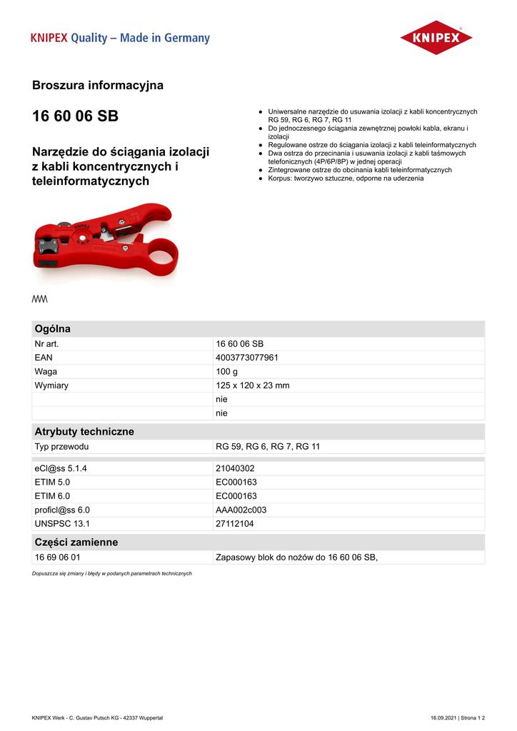 Coaxial And Communication Cable Stripper - Kn 16 60 06S