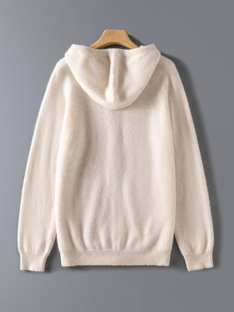 Men's Hooded Wool Cardigan - Solid Color, Zipper, Drawstring, Loose Fit Knitted Sweater Jacket