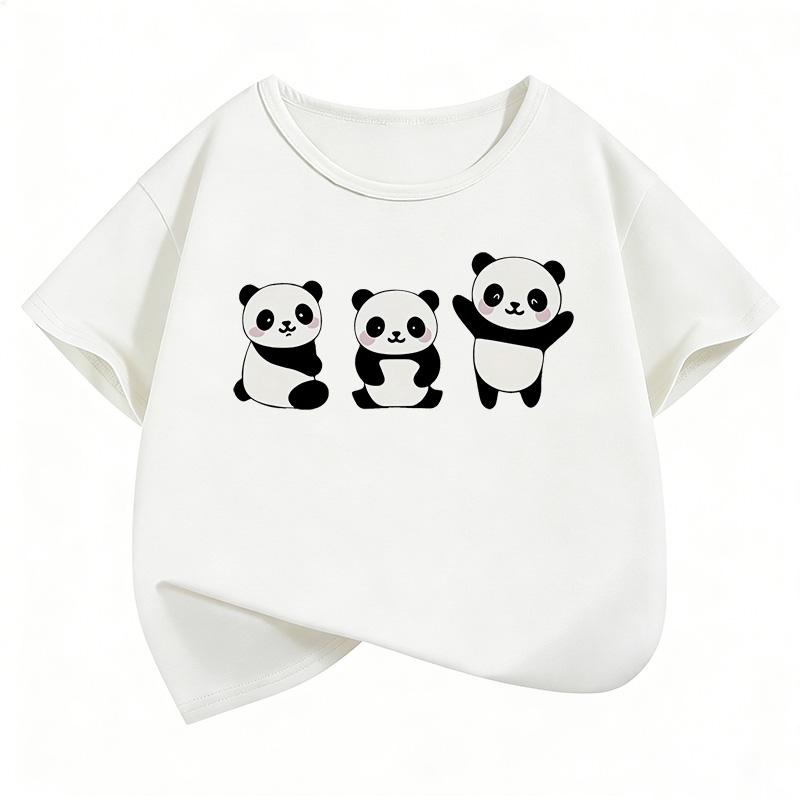 Children's Boys and Girls Summer and Spring Casual Tops T-shirt, New 2026 Happy Panda Cute and Fashionable Short-sleeve T-shirt