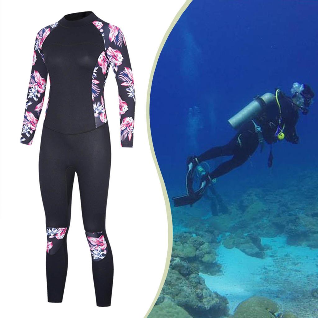 Women Wetsuit Dive Suit Long Sleeves Back Zipper Cold Water Swimsuit for
