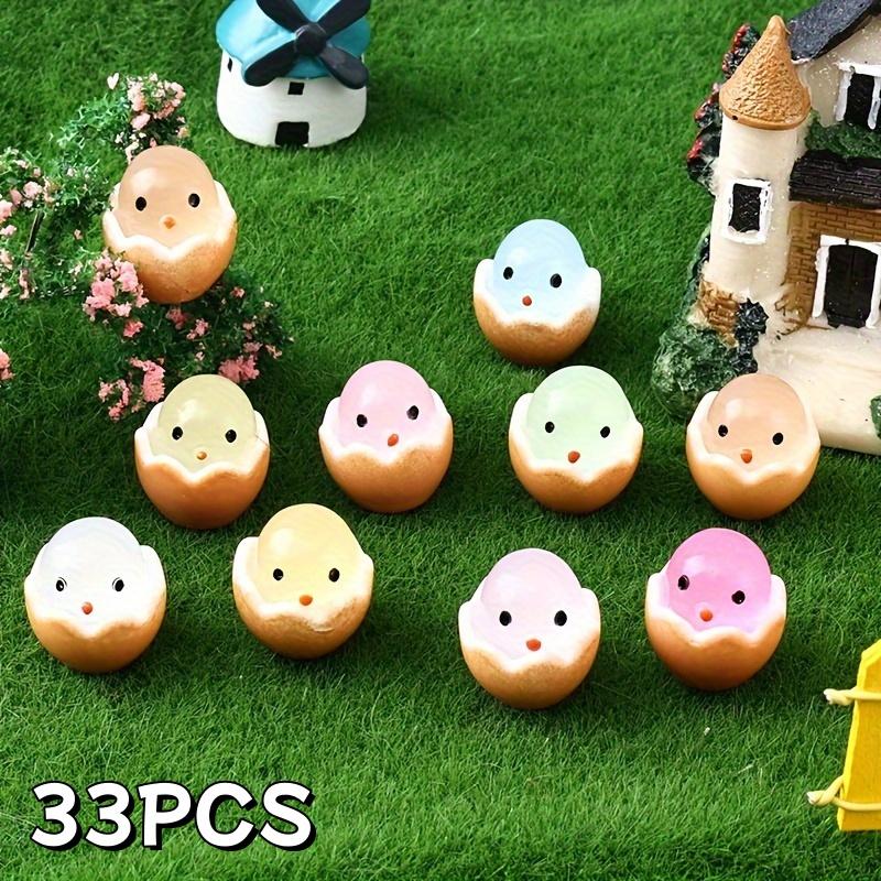 

[Festive Delight] Glow-in-the-Dark Mini Eggshell Chick Figurines - Colorful Resin Statues for DIY Fairy Garden, Home & Car Decor (as the picture,33pcs)