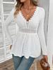 European & American Elegant V-Neck Lace Spliced Long-Sleeve Top for Women - Autumn 2025 Collection