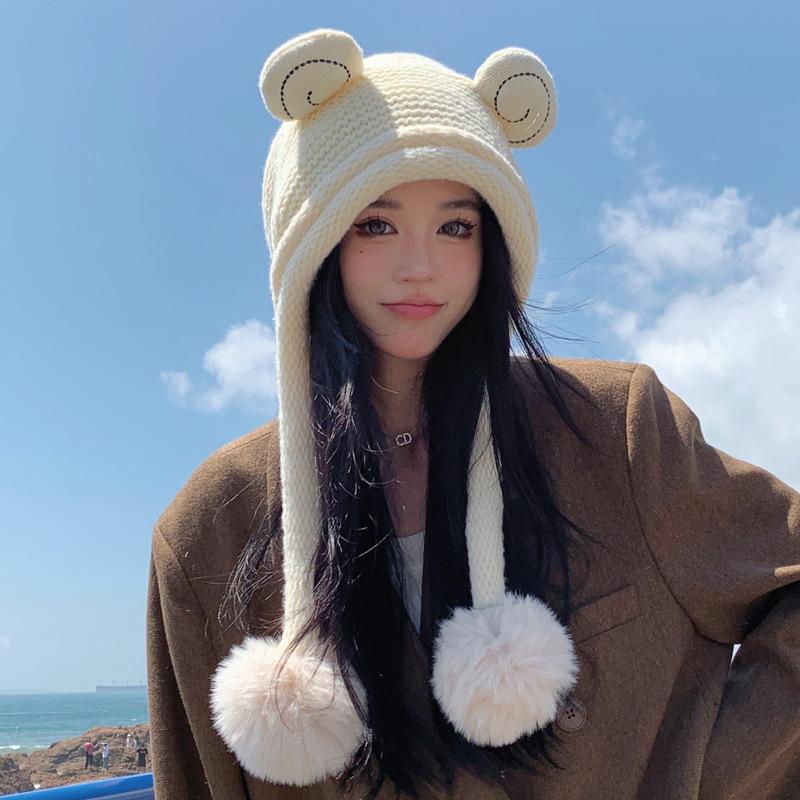 Cute Cartoon Frog Wool Ball Knitted Hat for Women In Winter Plus Velvet Warm Ear Protection Hat for Students Wool Hat Thick