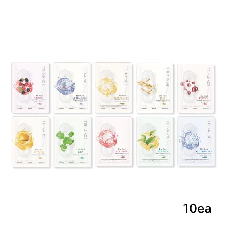 BONNYHILL The Real Ampoule Sheet Mask 23g – 10 Active Types Korean Sheet Mask Set | Available in 10ea or 20ea 10ea