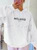 Milano Print Kangaroo Pocket Hoodie, Casual Long Sleeve Drawstring