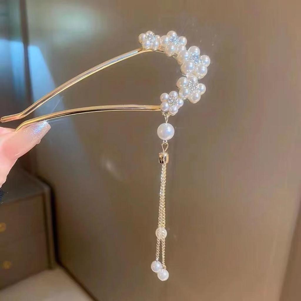 Agrafă de păr elegantă în formă de U cu magnolie: Coc high-end în stil chinezesc, accesoriu de păr pentru qipao.