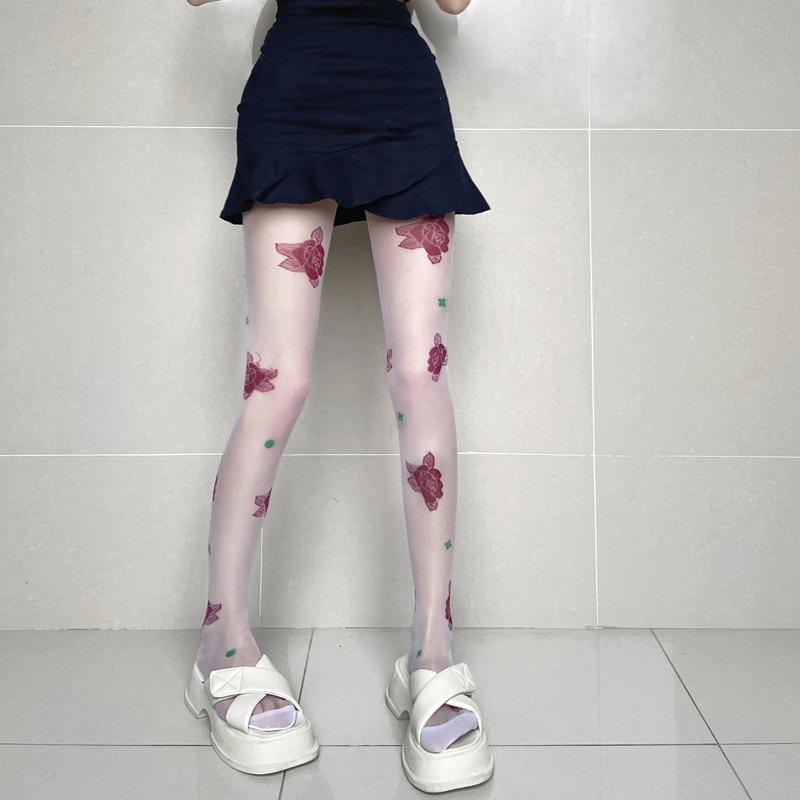 Retro Flowers Jacquard Tights for Women Summer Ultra-thin Pantyhose Elegant Fashion Ladies Sheer Transparent Tight Stockings
