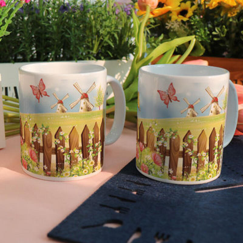 pa359-Design Mug 2p-Windmill and Fence Flower