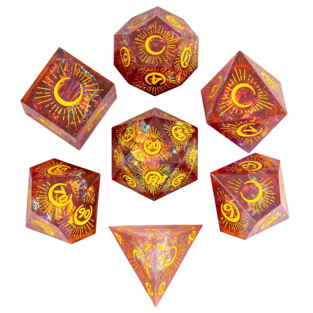 Cusdie Sharp Edges Dice DND Patterned D&D Dice Board Games 7 Handcrafted Polyhedral Dice Set for Role Playing Game Pathfinder