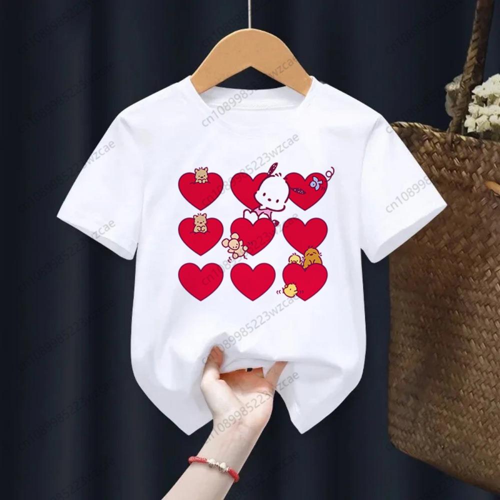Kid Cute White Kawaii Pochacco T Shirt Children Short Sleeve Clothing Funny Cartoon Party Top Boys and Girl Tshirt
