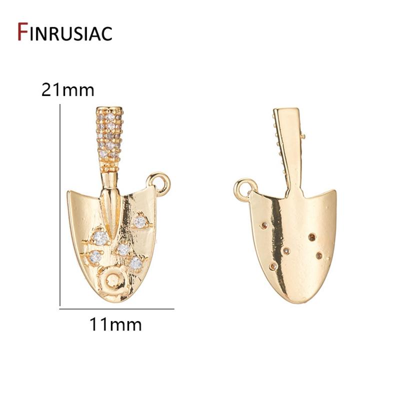 New Design 14K Gold Plated Brass Spade Shiny Crystal Zircon Pendant For DIY Women Handmade Jewelry Making Accessories Supplies