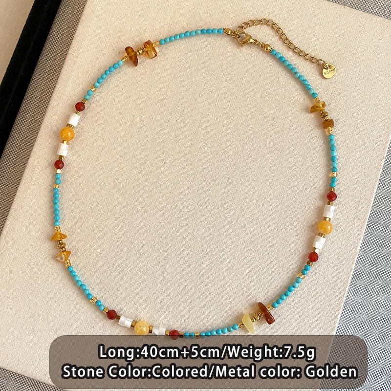 

Retro Green Stone Bead Necklace For Women New Design For 2026 Collarbone Chain Beach Party Luxurious Jewelry Trendy Accessories