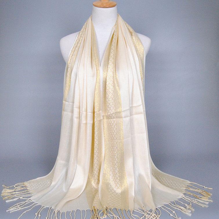 Monochrome Cotton and Linen Tassel Golden Silk Fashion Shawl Spring and Autumn Dual-purpose Scarf Headscarf