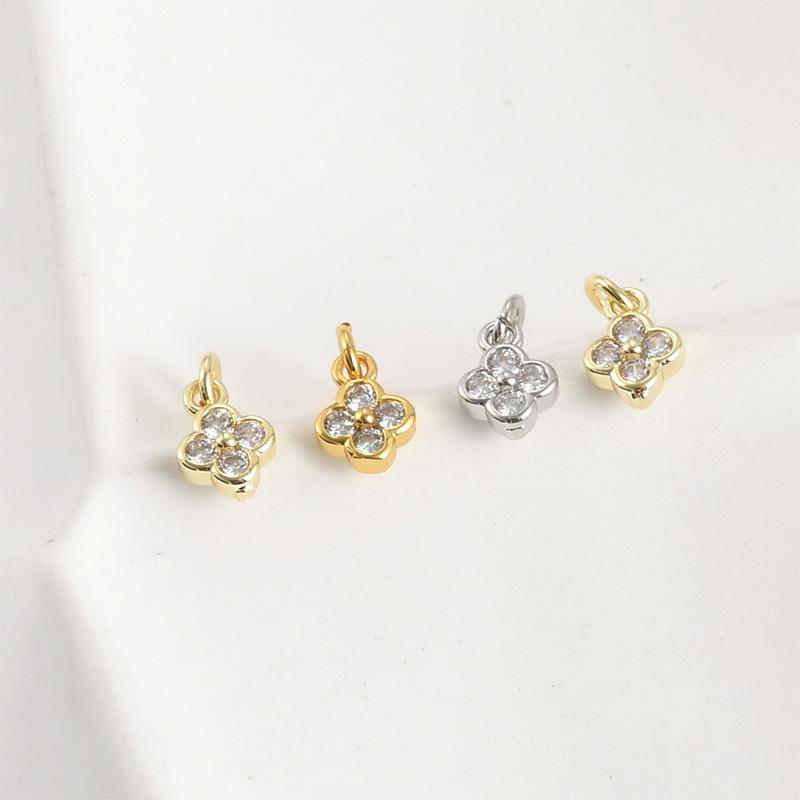 14K Gold Plated Cubic Zirconia Four-Leaf Clover Mini Pendant Charm