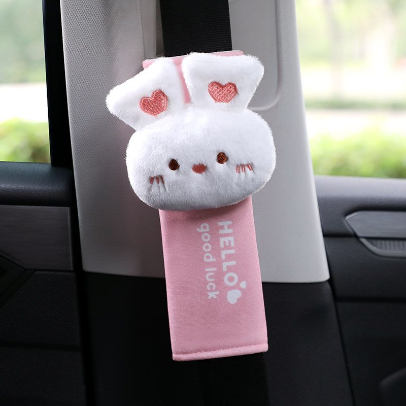 Car Safety Belt Shoulder Pad Cover Cute Cartoon Creativity Neutral Car Safety Belt Protective Case Interior Decoration Supplies Female [Single] Good Luck Rabbit Shoulder Pad