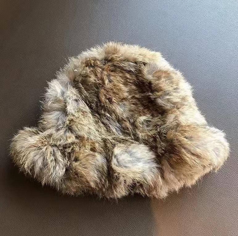 Autumn and winter cloud plush hat women's thermal basin hat big head circumference shows small face fluffy rabbit fur hat