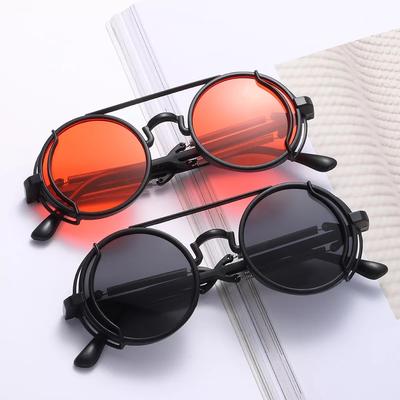 Steampunk Sunglasses Men Women Round Metal Frame Punk Double Spring Leg Sun Glasses Brand Design Classic Gothic Eyewear Uv400