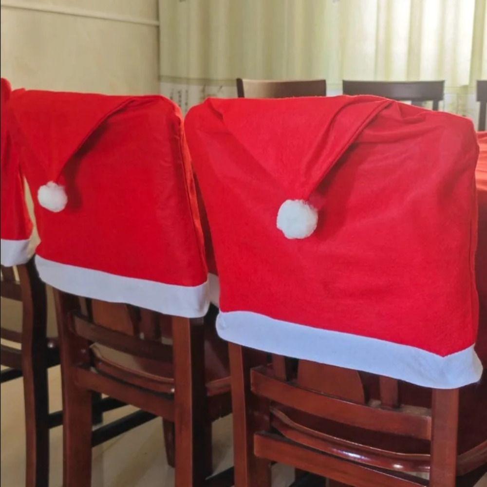 4pcs Plush Ball Xmas Dinner Chair Seat Cover Soft Christmas Table Decor  Dress-up Props