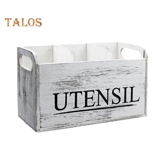 

Держатель для кухонных принадлежностей с ручкой, большой емкости, многофункциональный деревянный органайзер для столешницы с 3 отделениями, контейнер для кухонных принадлежностей белый