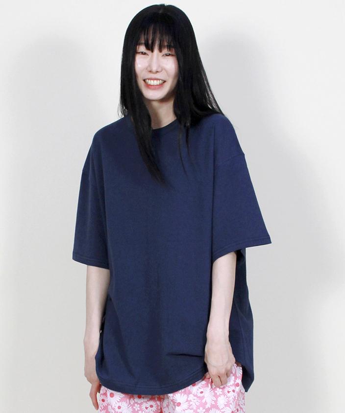 Deumakeu Oversized Plain Layered Short Sleeve Tee Deep Blue Ver2
