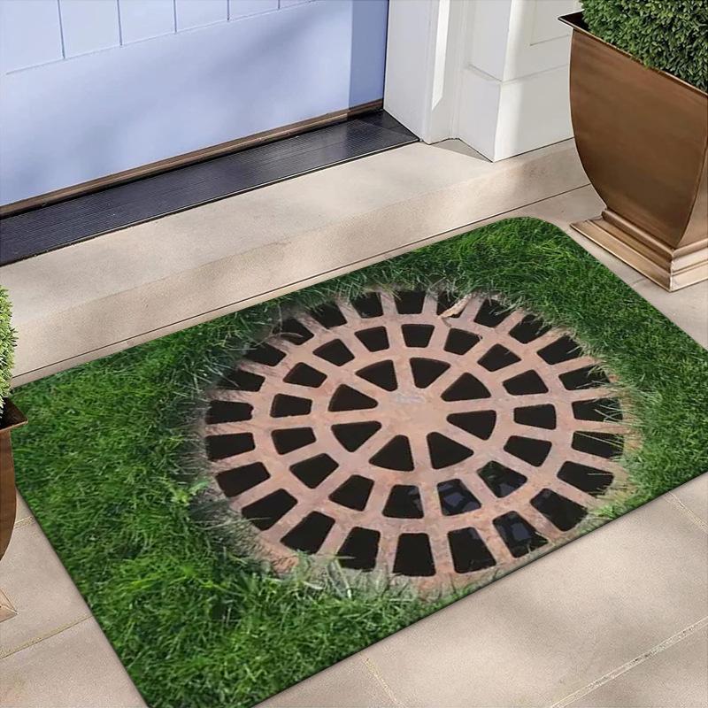 3D Open Sewer Manhole Prank Doormat Realistic Print NonSlip Entry Mat for Front Door Funny Halloween Gag Gift Decor Door Mat