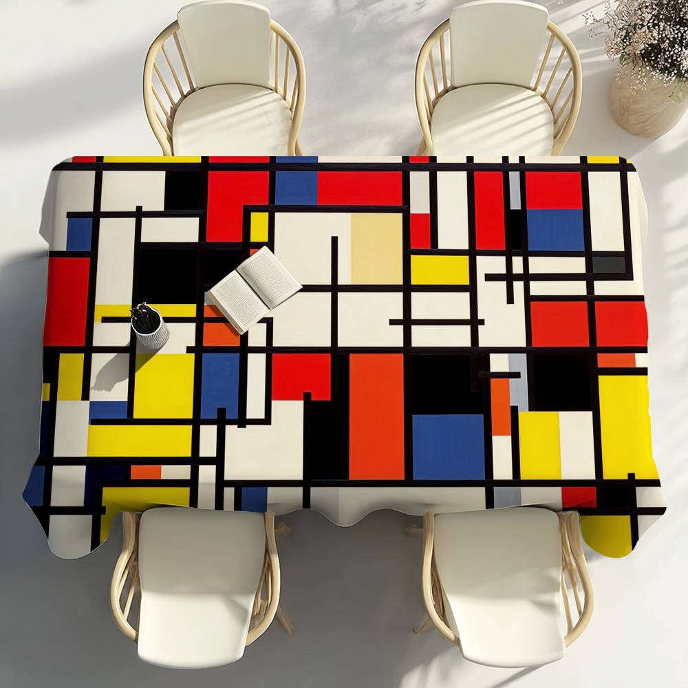 Abstract Geometrisch Mondriaan Print Tafelkleed Feestdecoratie Eetkamer Huis Keuken Terrassen Waterdicht Vlekbestendig Tafelkleed 100x140cm