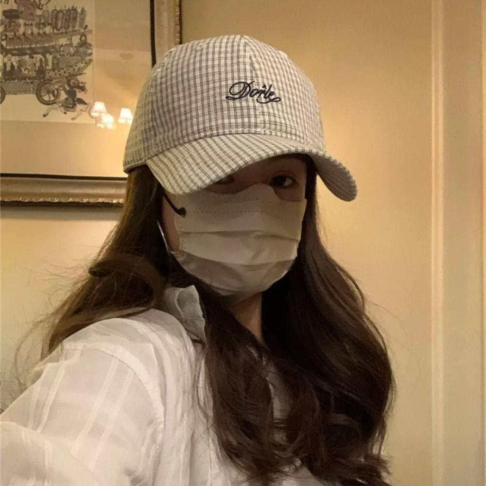 Breathable Baseball Cap Plaid Embroidery Sun Hat Fashion Peaked Cap
