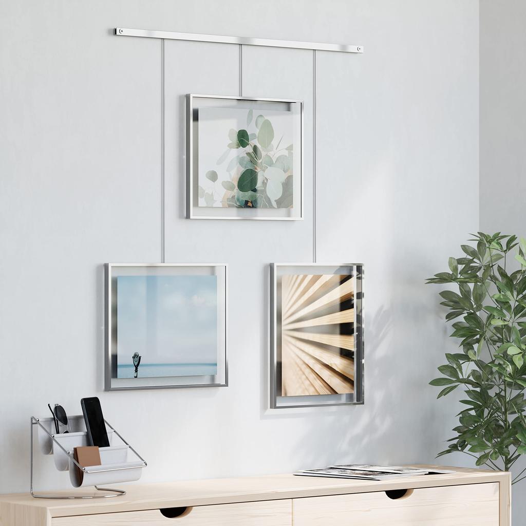 Umbra Exzibit Photo Set of Interior Chrome Frames, 3, 6-Cut, Wall-Mounted, Hanging, Display, Stylish, Decor, Gift, Present,