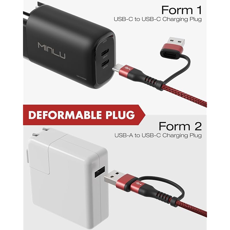 MINLU Nylon Braided Cable USB type-C Charging Cable 100W Compatible USB-A/USB Type C To Conversion Adapter Iphone 15/15Pro/15Pro Max/15Plus,Macbook