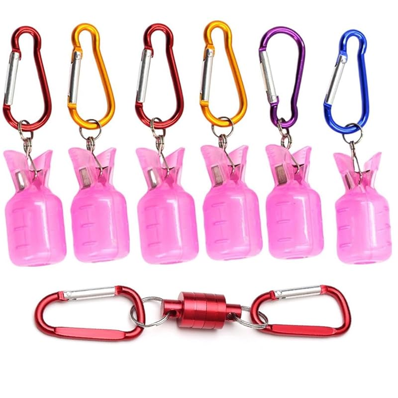 

[IMPACT Online] egi holder carabiner magnetic releaser L size Egi case fishing needle protection (Egi cover x 6 pieces (pink) & magnetic releaser)