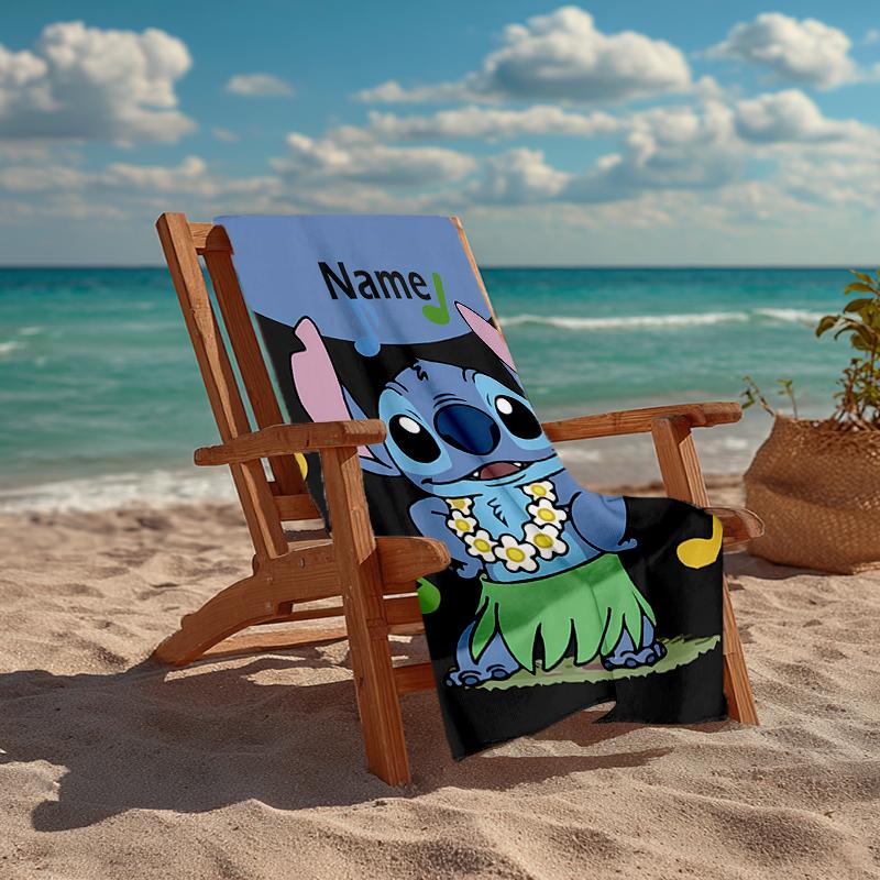 Custom Name Ultra-Soft Beach Towel with Stitch Theme,Ideal for Pool - Camping, Diving - Perfect Travel Essential, Vibrant Beach Towel.