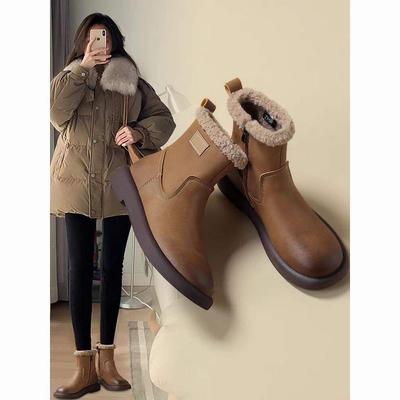 Leder Schneestiefel Damen 2025 neue Winter Martin Stiefel Lamm Samt warm kurze Stiefel wasserdichte Baumwollschuhe Stiefel