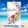 Floral Garden Theme Beach Towel Personalized Custom Name & Text Soft Quick Dry Beach Towel for Swimming Travel