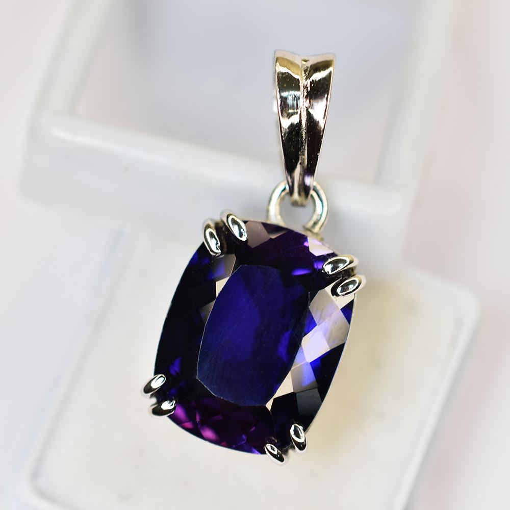 Natural Purple Sapphire Pendant 26.30 ct Cushion 925 Sterling Silver September Birthday Birthstone