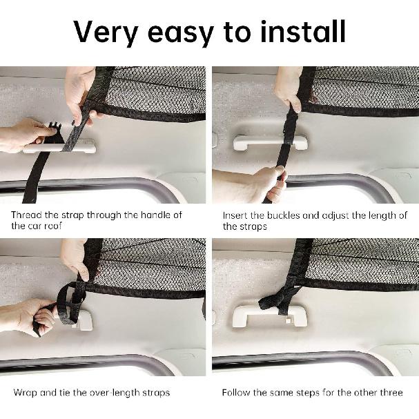 Kaskawise Car Ceiling Cargo Net Pocket,31"x21" Adjustable Double-Layer Mesh SUV Roof Organizer Long Trip Ceiling Storage Net,Car Camping Cargo Net