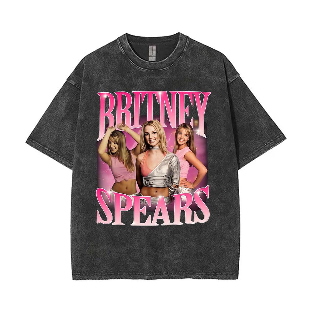 T-shirt Vintage Lavé Britney Spears Mugshot Hommes Femmes Hip Hop Oversize Manches Courtes Streetwear Mode T-shirts Décontractés