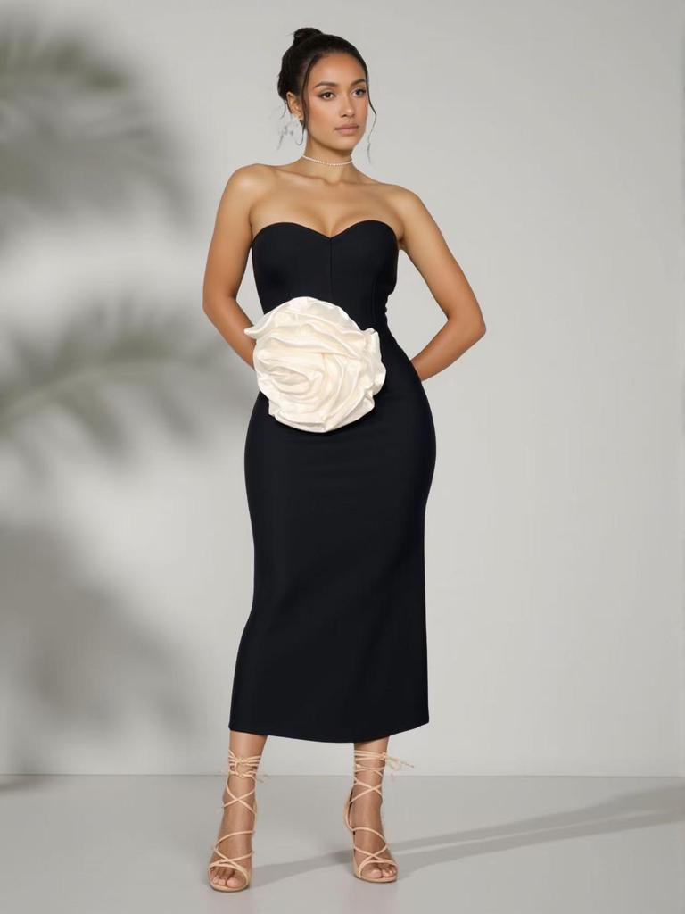 Elegante Abito Bandage con Spalline Sottili e Design Floreale 3D – Abito da Sera Slim Fit