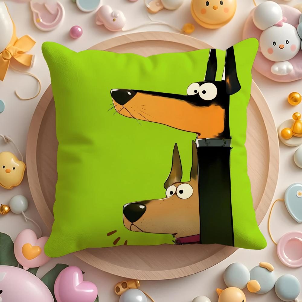 Cartoon Dobermann Pinscher Kissenbezug für Zuhause & Auto, Mehrzweck-Kissenbezug - Wendbar, Weich & Langlebig für den täglichen Gebrauch