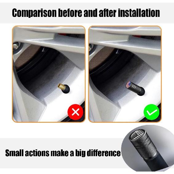 American Flag Tire Valve Stem Caps, Aluminum USA Caps Black, Universal Dust Proof Covers for Cars Trucks Bikes Motorcycles Bicycles Corrosion
