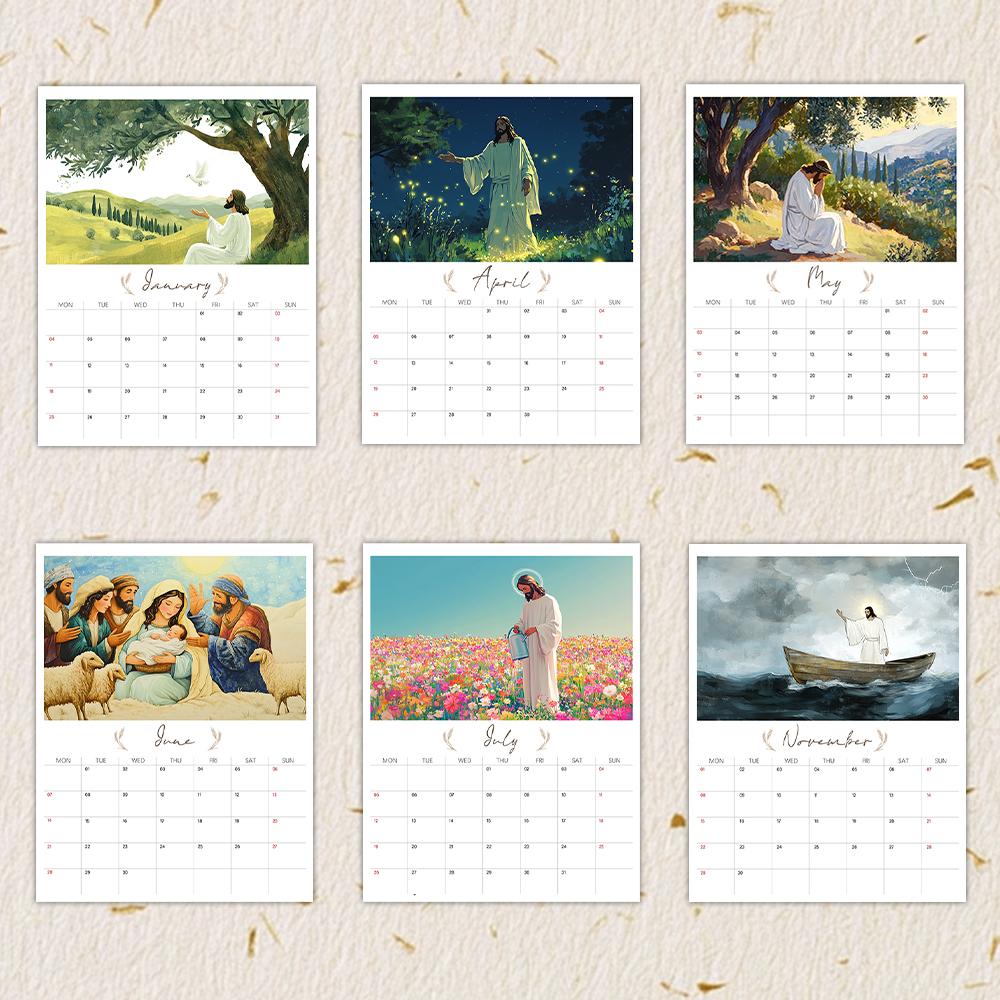 1 Stück 2026 Wandkalender, Thema Weihnachten Jesus Geburt, Religiöses Geschenk, 12 wunderschöne Designs, Perfekt für Geburtstag, Weihnachten, Neujahr