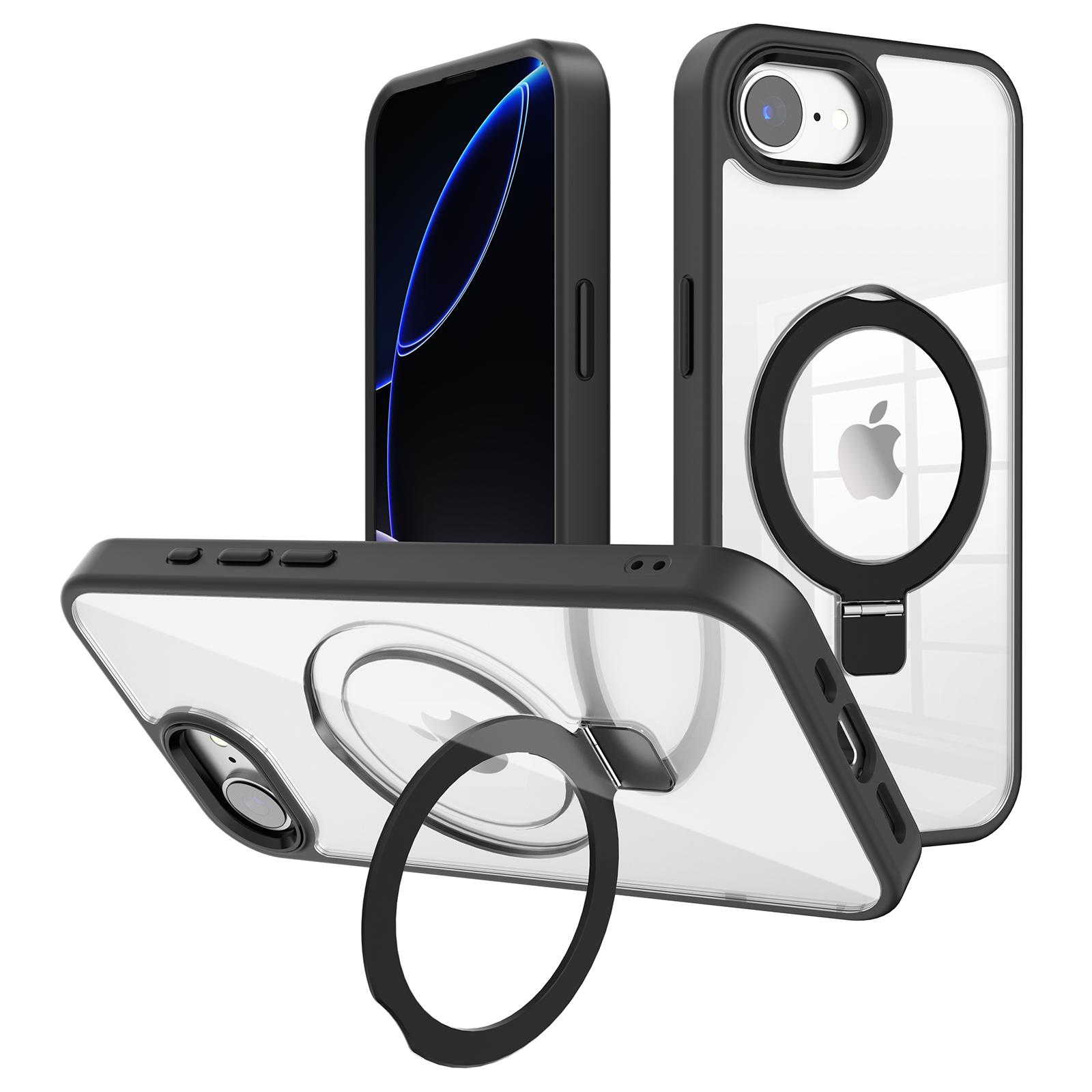 

For iPhone 16e Case Compatible with MagSafe Kickstand TPU+Acrylic Clear Phone Cover Black