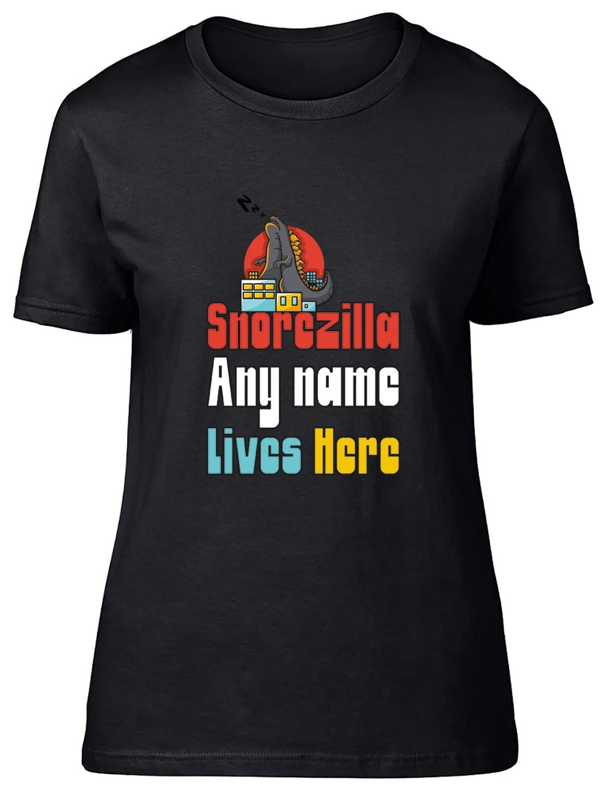 Personalised Snorezilla Any Name Lives Here Womens T-Shirt Ladies Gift Tee XXL
